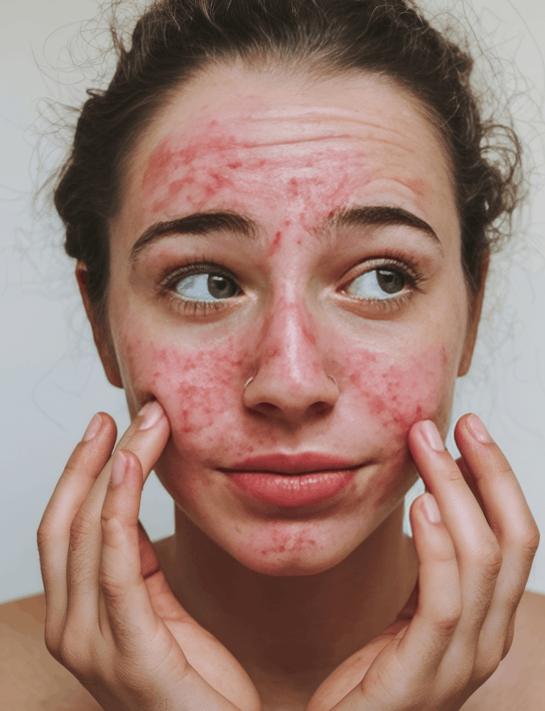 Dermatologist examining and treating eczema-affected skin on a patient at a skin clinic in Chennai.