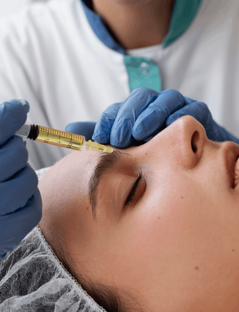 Dermatologist performing PRP treatment for under eye rejuvenation on a patient at a skin clinic in Chennai.