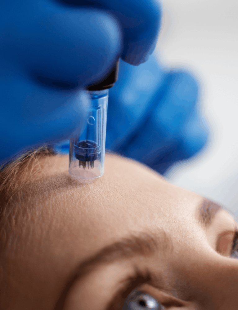 Dermatologist performing microneedling treatment on a patient at a skin clinic in Chennai.